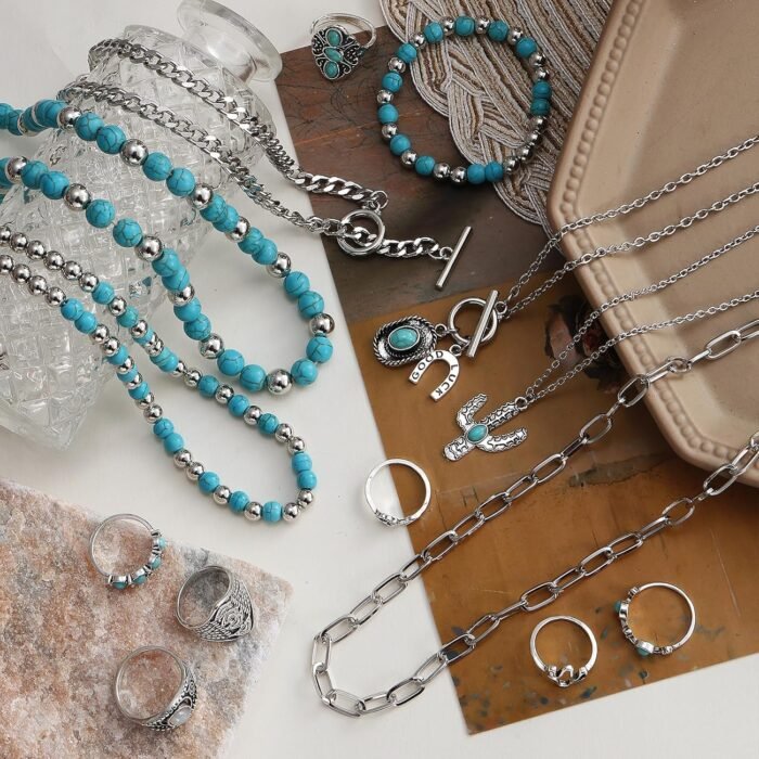 Boho Turquoise Jewelry Set – Necklace, Earrings, Bangles - Image 8