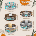 Turquoise Leather Boho Cuff Bracelet Set – 6 Pcs - Image 3