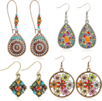 Vintage Boho Star Rhinestone Dangle Earrings for Women 4-Pair - Image 2