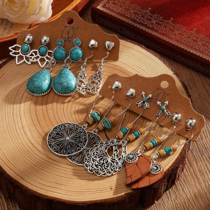 Boho Turquoise Jewelry Set – Necklace, Earrings, Bangles - Image 7
