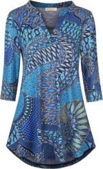 Boho Floral 3/4 Sleeve Notch V-Neck Top - Image 15