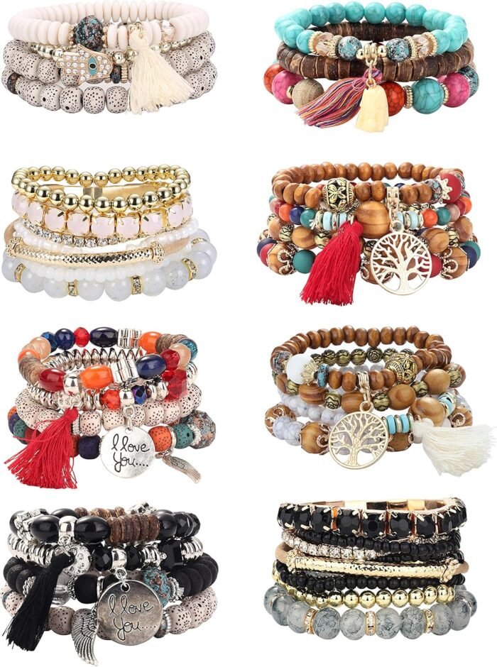 Boho Beaded Bracelet Set – Handmade & Stackable 8-Piece - Image 1