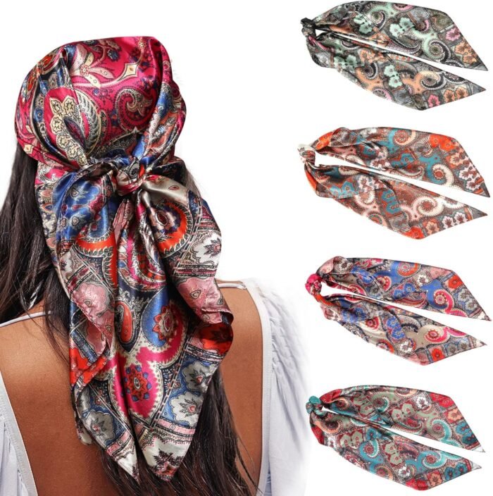 35" Satin Square Scarf Set (4-Pack) – Silk-Like Head & Neck Wraps - Image 8