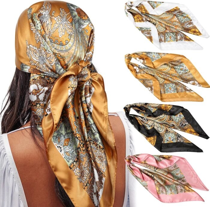 35" Satin Square Scarf Set (4-Pack) – Silk-Like Head & Neck Wraps - Image 28