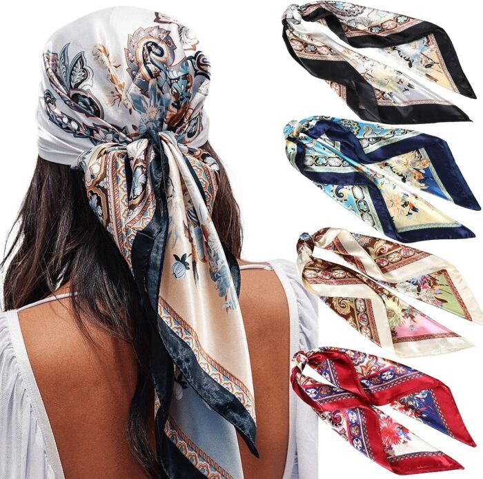 35" Satin Square Scarf Set (4-Pack) – Silk-Like Head & Neck Wraps - Image 24