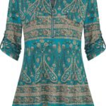 Chiffon Zip V-Neck Tunic – 3/4 Sleeve