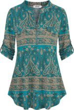 Chiffon Zip V-Neck Tunic – 3/4 Sleeve