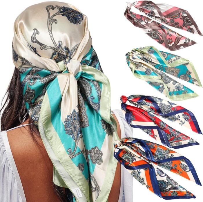 35" Satin Square Scarf Set (4-Pack) – Silk-Like Head & Neck Wraps - Image 22