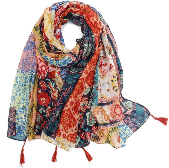 Boho Floral Lightweight Fringed Scarf - Image 1