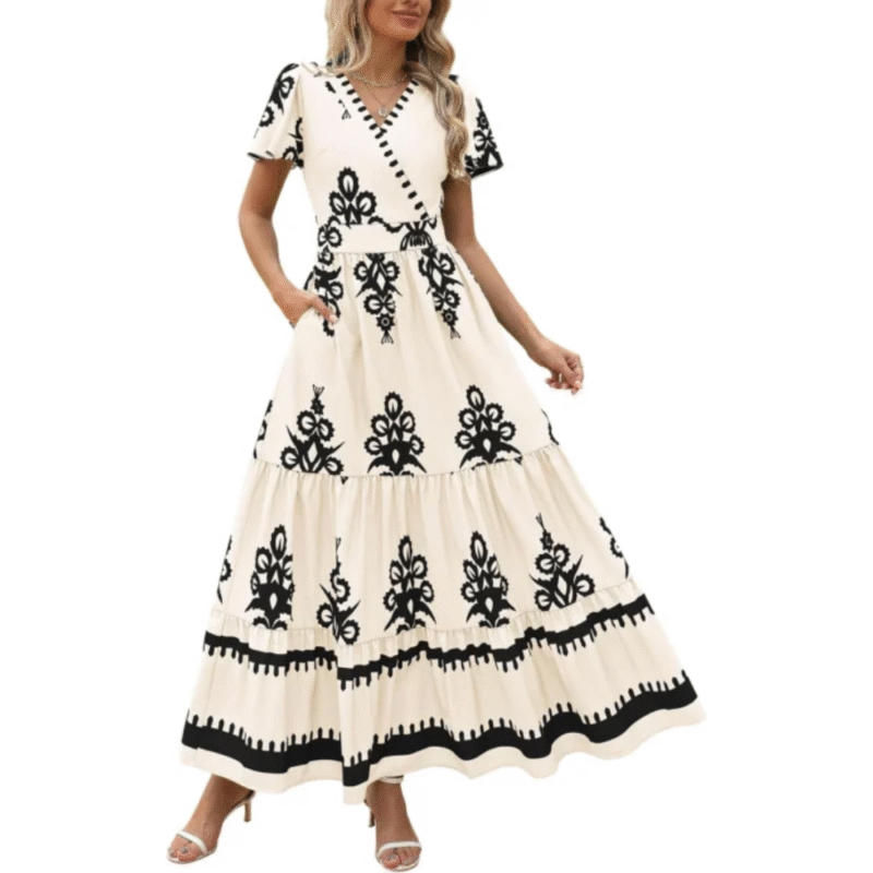 Floral Boho V-Neck Maxi Dress with Pockets