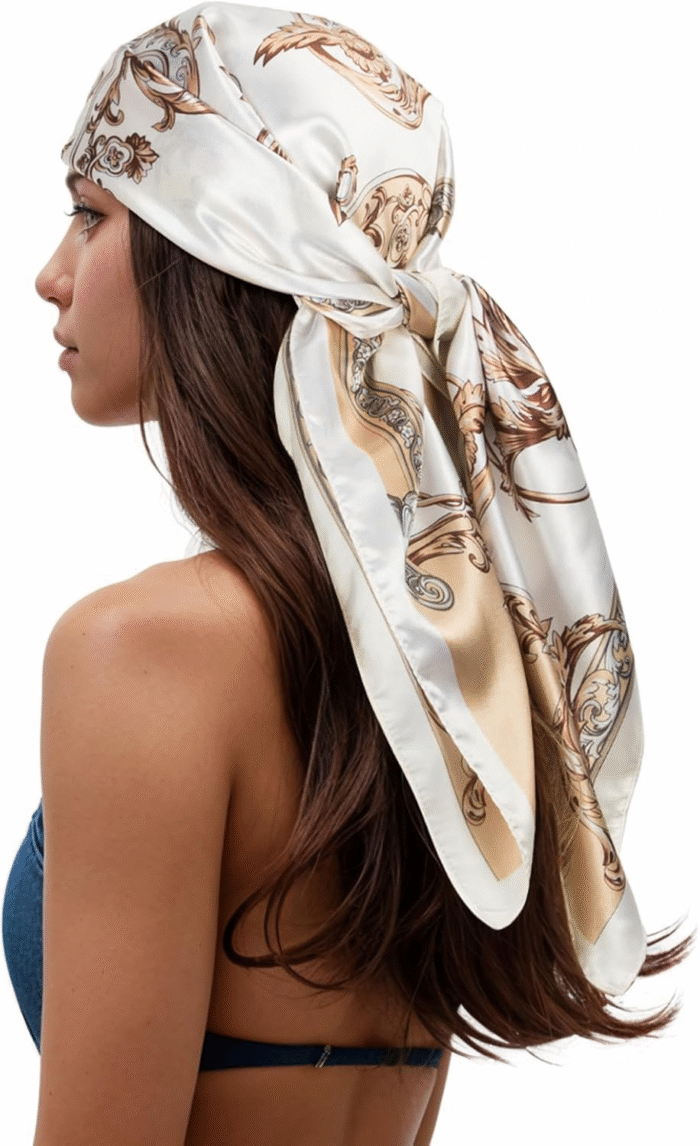 Silk-Feel Printed Head Scarf – 35" Square Bandana - Image 2