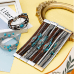 Turquoise Leather Boho Cuff Bracelet Set – 6 Pcs - Image 4