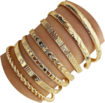 Gold Bangle Bracelets For Women, 14k Gold Plated Multi Layer Stackable Cuff Bracelet Set