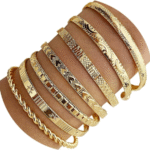 Gold Bangle Bracelets For Women, 14k Gold Plated Multi Layer Stackable Cuff Bracelet Set